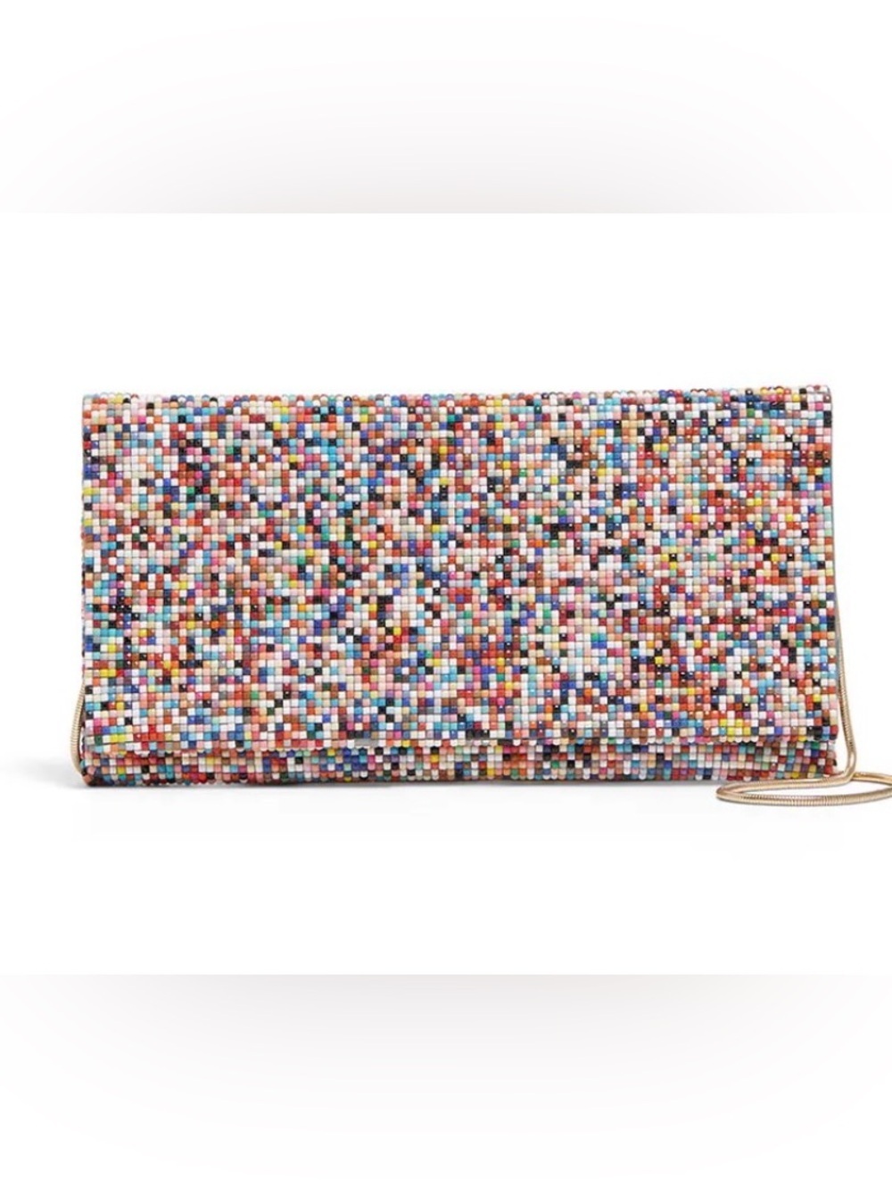 Sondra Roberts Multicolor Rainbow Beaded Fold-Over Clutch Purse